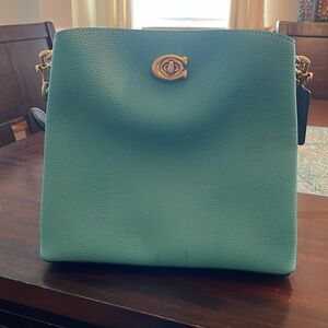 Coach Teal Shoulder Bag with Gold Accents